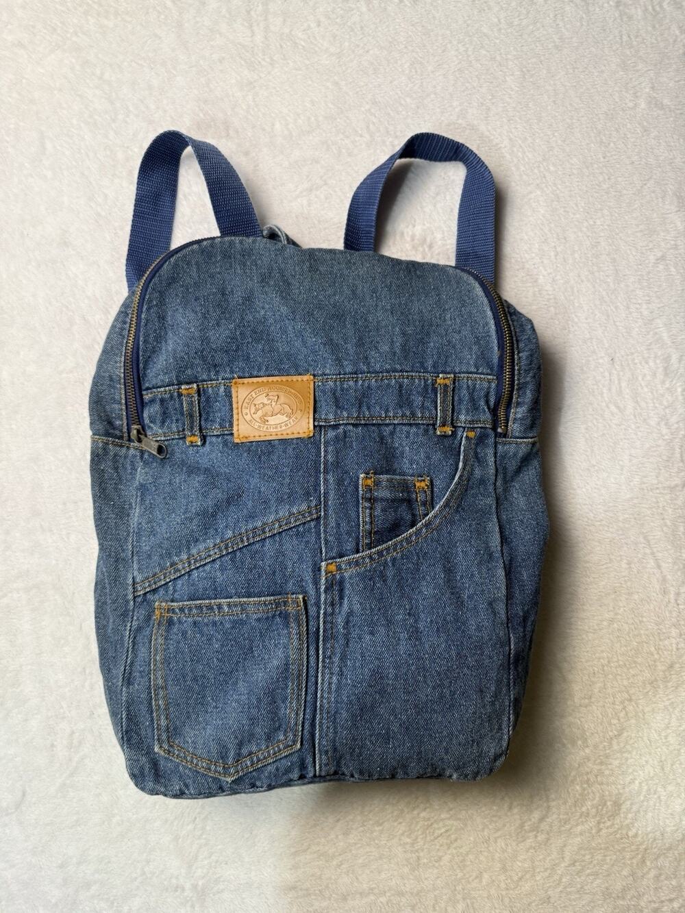 Vintage Denim Backpack Small Grunge Faded Jean Bag Festival Boho Retro Y2K